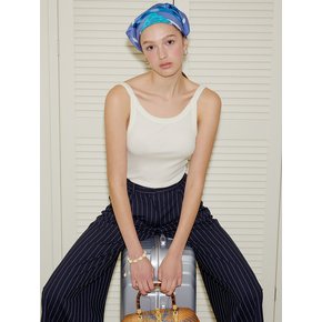 Striped Roll Up Wide Pants - Navy