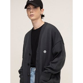 [UNISEX]스몰 도트 도로잉스마일 자수 니트 가디건_차콜