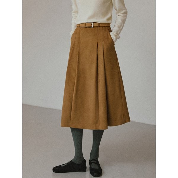 신세틱 스웨이드 플레어 롱 스커트 [카멜]