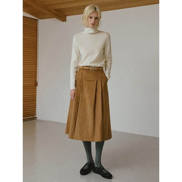 신세틱 스웨이드 플레어 롱 스커트 [카멜]