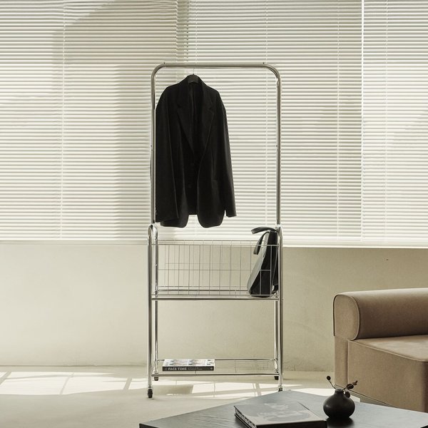 동서가구 글림 미드센츄리 바구니형 수납 철제 이동식 옷걸이 행거 DF927255