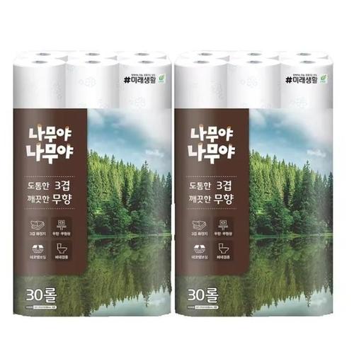 미래생활 나무야나무야 도톰한3겹 깨끗한 무향 27M 30롤 2팩r(1)
