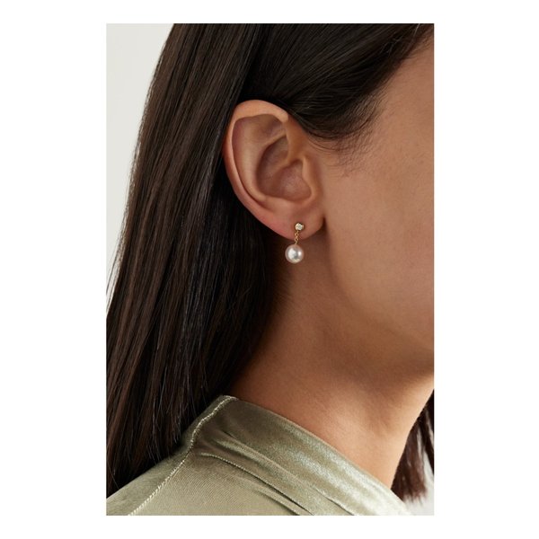 미키모토 18k 골드 진주 다이아몬드 이어링 화이트 1647597327499540