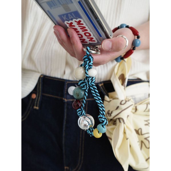 blue stripe beads & knot keyring