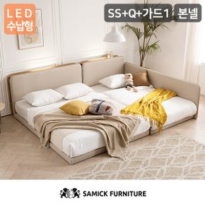 SAMICK 루시 LED수납형 저상형 패밀리 침대 SS+Q(파워 본넬 매트리스)+가드1