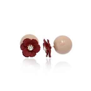 Burgundy Flower Frontback Earring Ie377