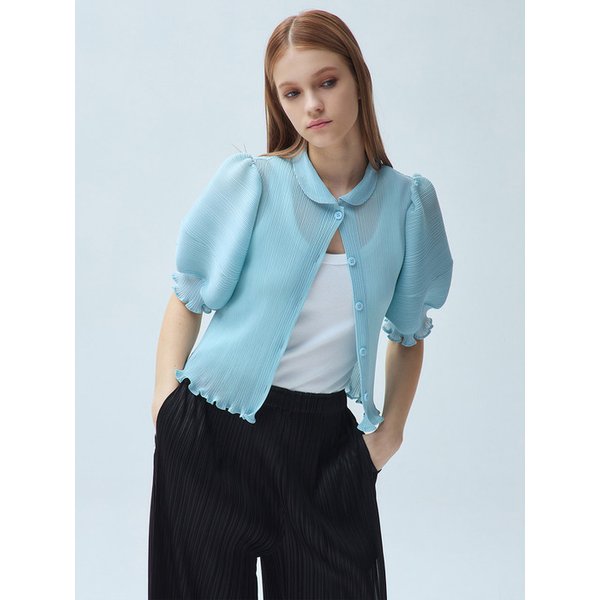 볼륨 소매 크롭 플리츠 블라우스_2colors