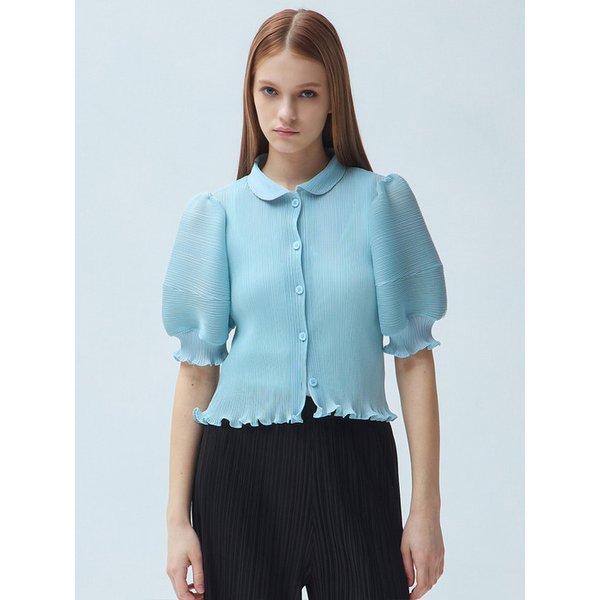 볼륨 소매 크롭 플리츠 블라우스_2colors