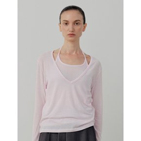 [Set-Up] Soft Tencel Halter Layered T-Shirt - Pink