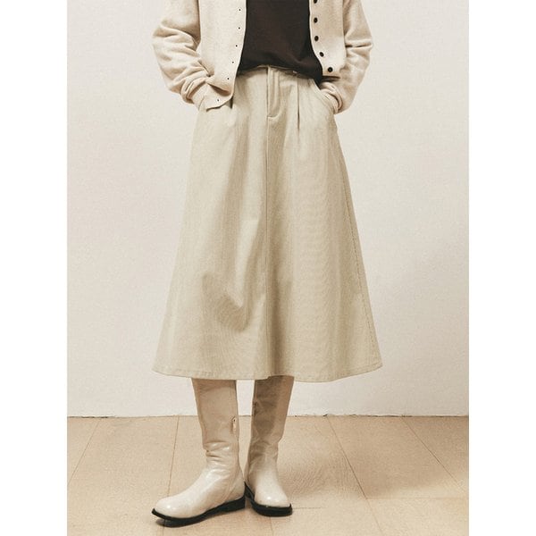 VOLUME CORDUROY FLARE SKIRT_CREAM