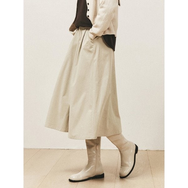 VOLUME CORDUROY FLARE SKIRT_CREAM