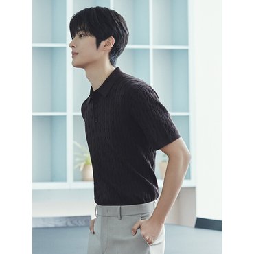 폴햄 남성) 카라넥 케이블 반팔 니트(PHF2ET1470)