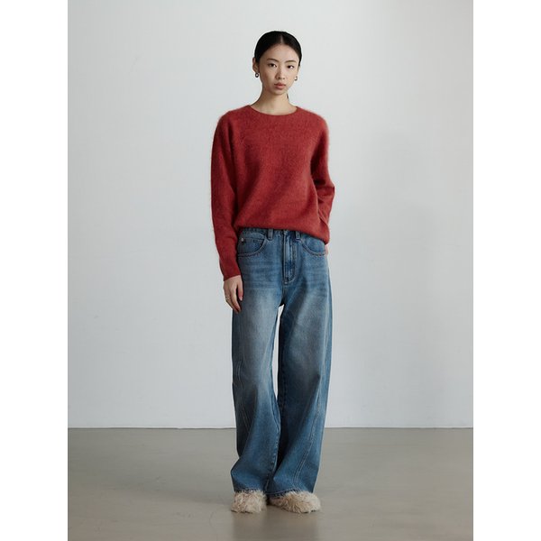 커브드 워싱 데님 팬츠 - BLUE