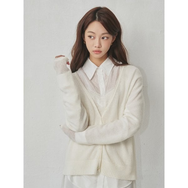 Fine Wool Lace Knit Cardigan Set_ivory