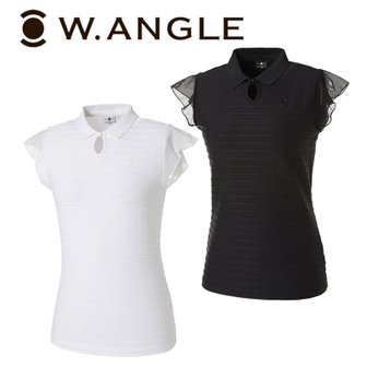 와이드앵글 22년 SS 여성 CF 러플 메쉬 소매 티셔츠 WWM22246 블랙(Z1), 화이트(W2)