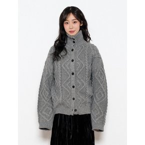 Turtleneck Two Buttons Cardigan C8 Dark gray Melange