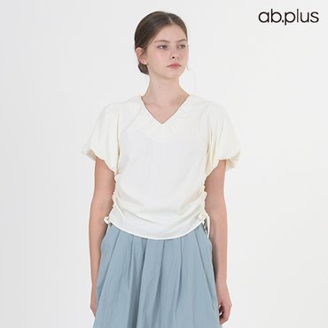 ab.f.z [ab.plus] 브이넥 허리 셔링끈 반팔 블라우스 (LSY2MB50A)