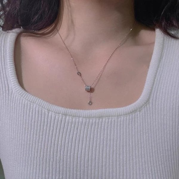 [옷자락] 여자 트리플 영롱 미니큐빅링 실버 목걸이