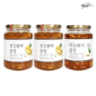 이고장식품 생강총백 꿀청500X2병+약도라지 꿀청 500gX1병/국내산 꿀차