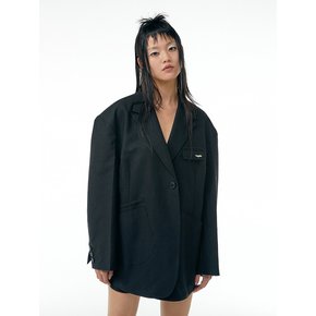 Oversized pocket detail single-breasted blazer (Black)