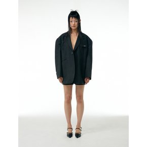 Oversized pocket detail single-breasted blazer (Black)