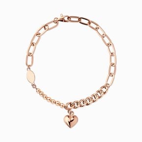 18K 여자 할로우 팔찌 오벌 하트 믹스 체인