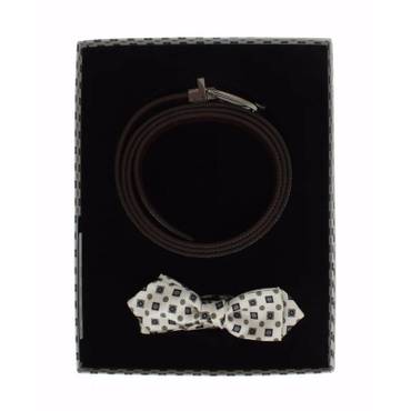 이스퀘어 4812575 Dolce  Gabbana Elegant Baroque Silk Tie Leather Belt Mens Set