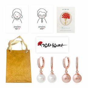 스와로브스키 크리스탈 카네이션 브로치 + 14K 진주 귀걸이 Gold pin 5종 패키지