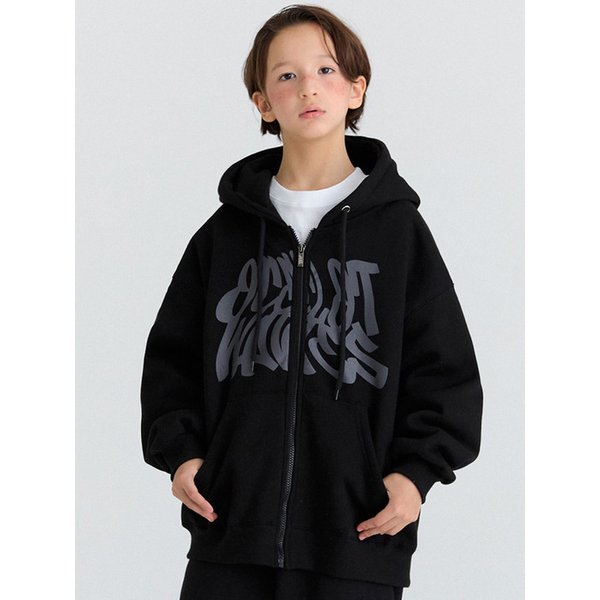 E16 기모 웨이브후드 집업 (블랙)