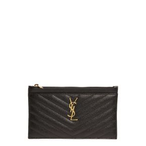 우먼 Saint Laurent 모노그램 퀼티드 레더 지퍼 파우치 클러치 Nero 8166237