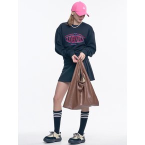 Vegan leather embroidered logo tote bag_BROWN