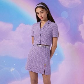 [오마이걸 아린 착용](JK-21311) CHECK CROP SHORT JACKET LAVENDER