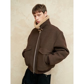 스페로네 오버핏 미니멀 포켓 집업 무스탕 (브라운)