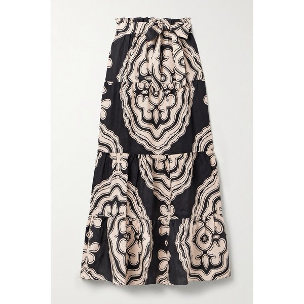 렘렘 사나아 벨티드 프린트 리넨 맥시 스커트 46376663162978109