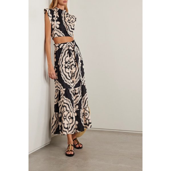 렘렘 사나아 벨티드 프린트 리넨 맥시 스커트 46376663162978109