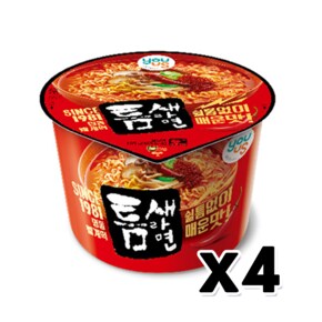 유어스 틈새라면 컵라면 매운맛 큰컵 105g x 4개