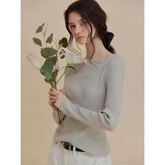 트위 티닌 언발넥 골지 니트