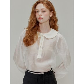 Round collar see-through blouse_Ivory