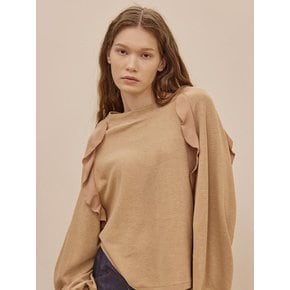 Raglan Sleeve Loose Fit Ruffle Sweater_BEIGE