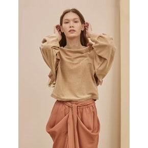 Raglan Sleeve Loose Fit Ruffle Sweater_BEIGE