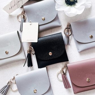  [옷자락] 여성 태슬장식 카드수납 미니 사각 키링 지갑