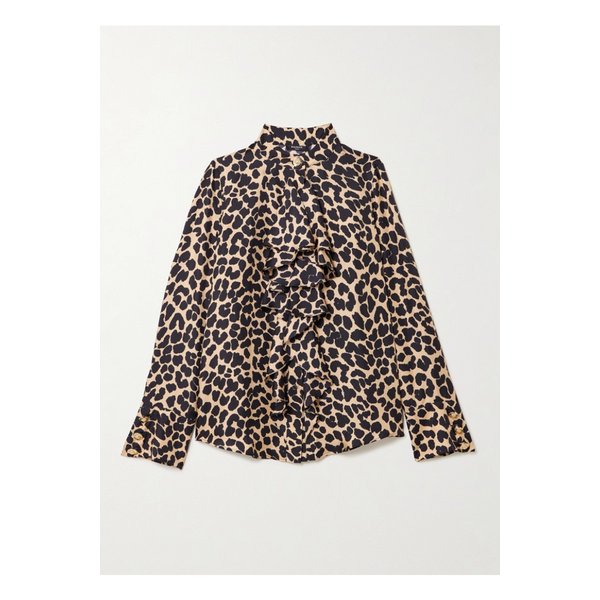 러플 레오파드 프린트 실크 블라우스 46376663162844108