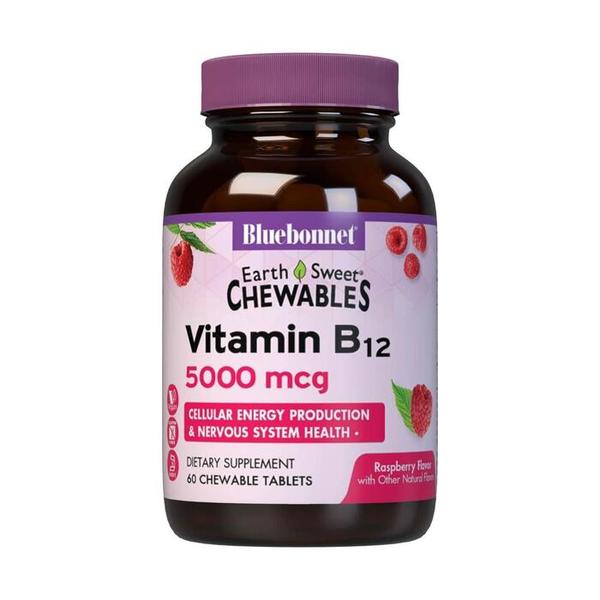 블루보넷 비타민 B12 5000 mcg 맛있는 츄어블 타블렛 비건 레스베리 60