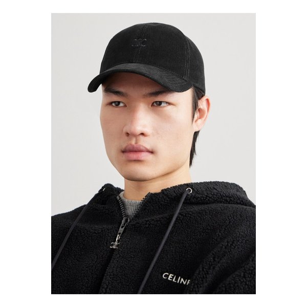 로고 자수 코튼 코듀로이 베이스볼 캡 블랙