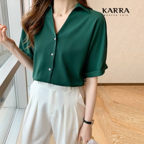 KARRA (88까지)딥그린오픈카라블라우스_A3F0984