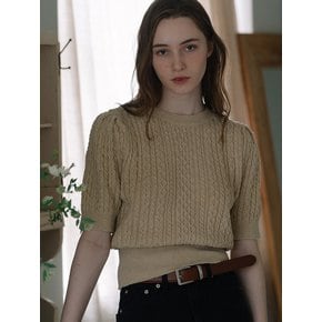 Cable Puff Sleeve Knit - Beige