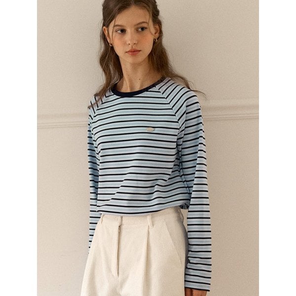 Heather Brushed Stripe Raglan T-shirt - Blue