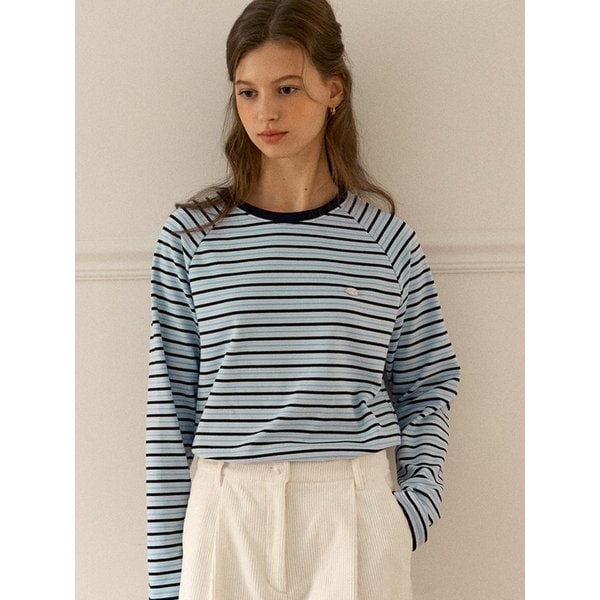 Heather Brushed Stripe Raglan T-shirt - Blue