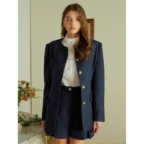 NAVY ROUND TWEED JACKET