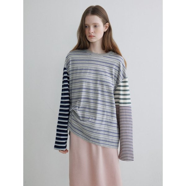 Color block stripe longsleeve T-shirt [KNSS06TS19]_Gray